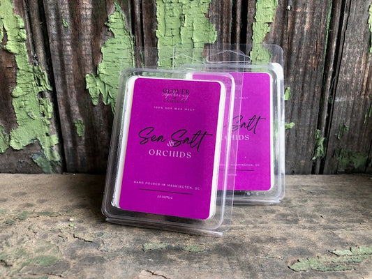 This beautiful, oceanic fragrance is a rich combination of sea salt, green leaves, ozone, sweet orange, amber, freesia and light musk. One wax cube should scent a room for several hours. All of our wax melts are made with 100% soy wax.